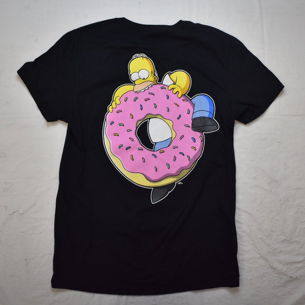 The Simpsons Mens Homer Simpson Giant Pink Donut Black Shirt New Small